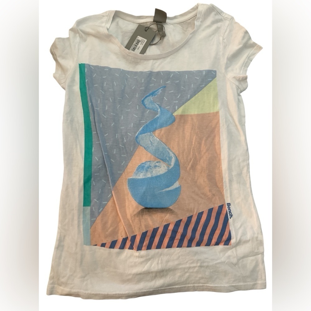 Bench White Tee with Blue and Pink Abstract Design NWT